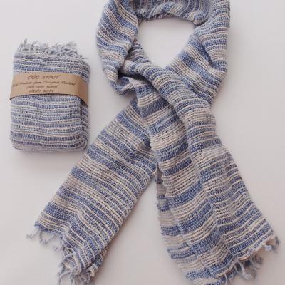 écharpe tissée à la main 100% coton camaieu bleu